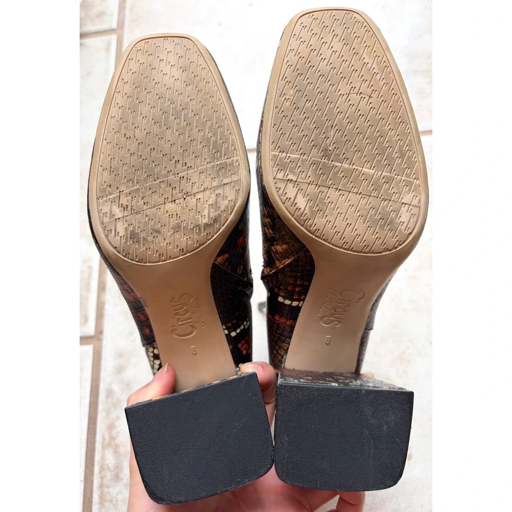 Circus by Sam Edelman Kate‎ Snakeskin Print Block Heel Ankle Boots Womens 8M